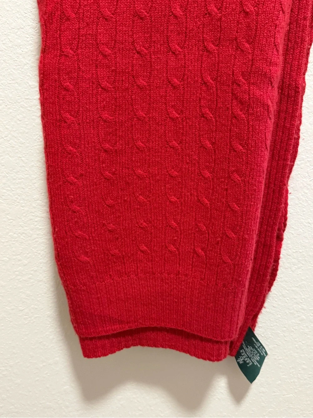 Vintage Lauren Ralph Lauren Red Cable Knit Throw Blanket Wool and Cashmere RLL